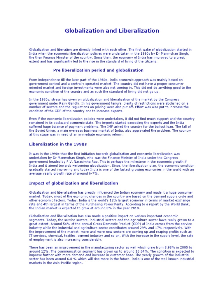 Globalization and Liberalization | PDF | Globalization | Foreign Direct ...