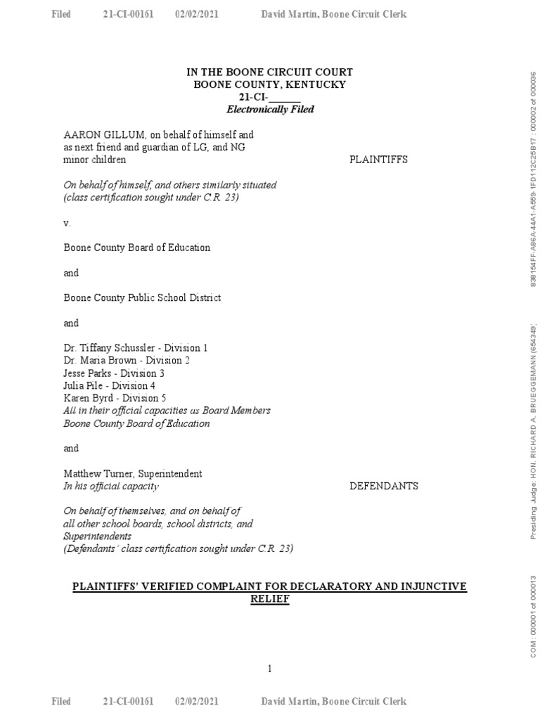In The Boone Circuit Court Boone County, Kentucky 21CI in The Boone