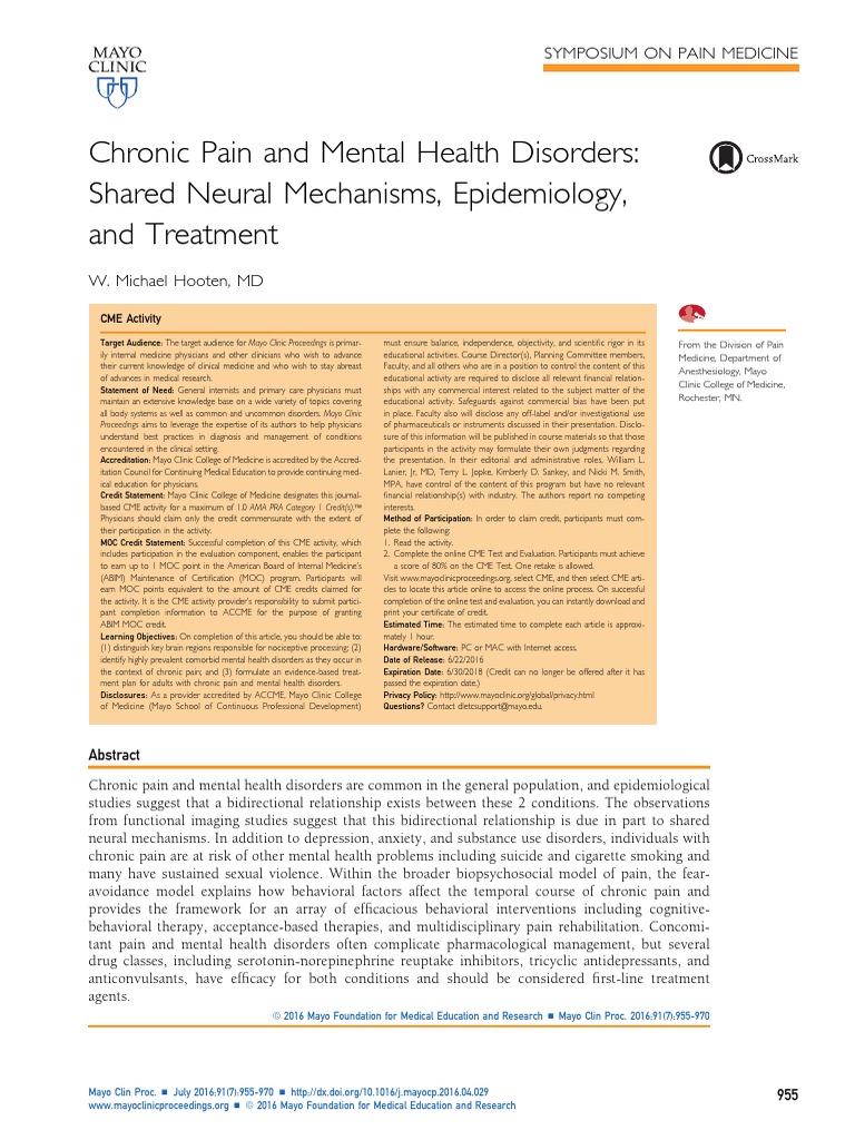 Chronic Pain & Mental Health Link | PDF | Anxiety Disorder | Cognitive ...