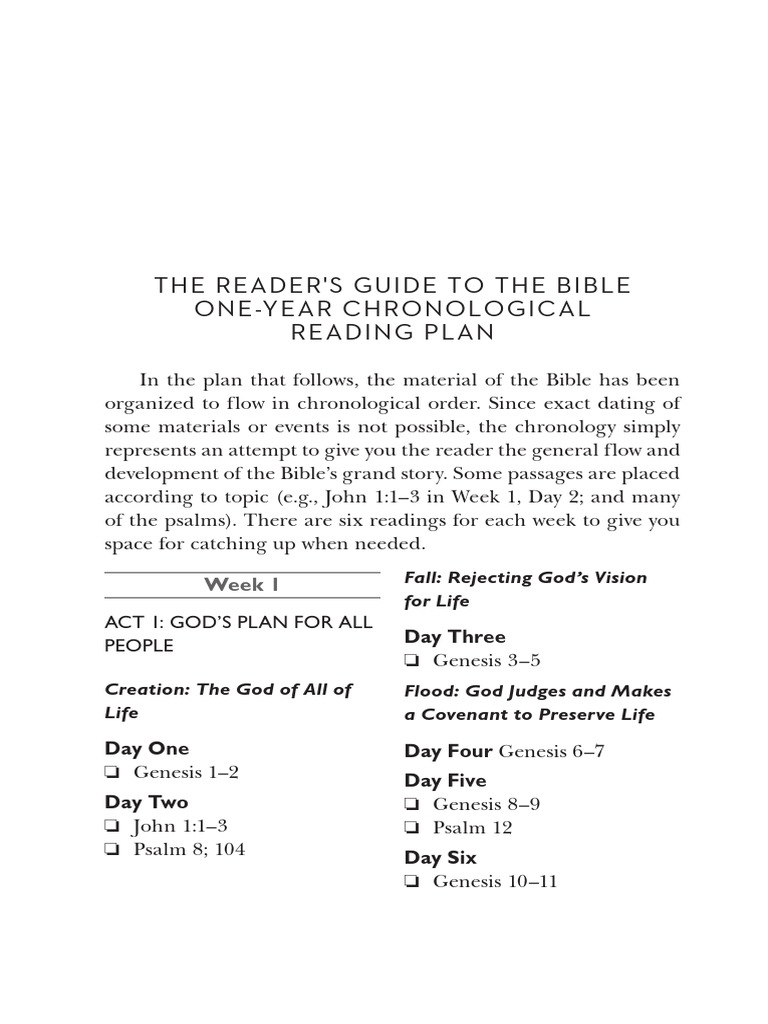 One-Year Chronological Bible Plan | PDF | Book Of Numbers | Gospel Of Mark
