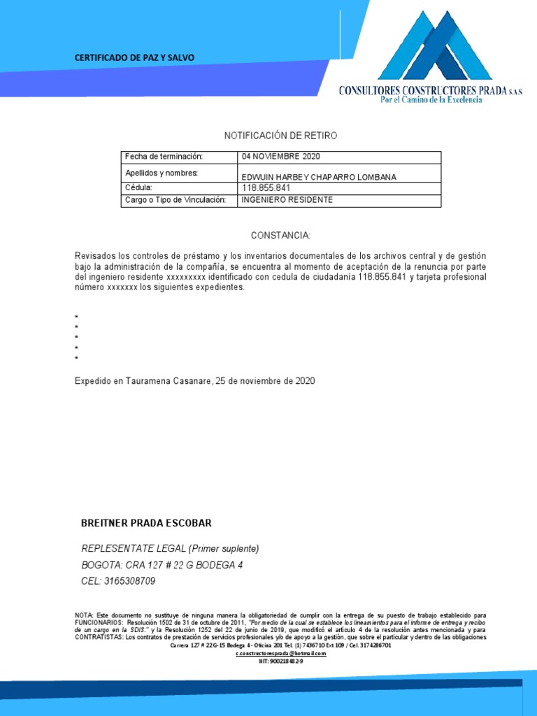 F Certificado de Paz y Salvo | PDF | Gobierno | Business