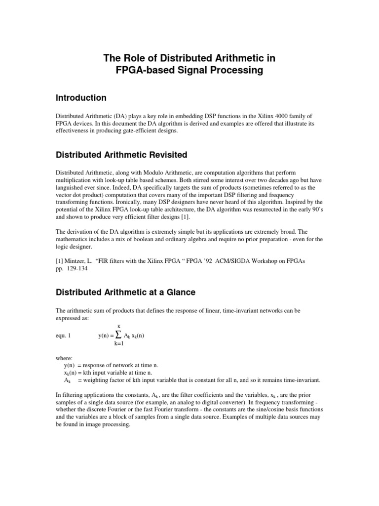 Distributed Arithmetic in FPGA DSP | PDF | Teaching Methods & Materials ...
