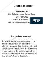 Insurable Interest: MD: Tafajjal Huque Sarker Tapu ID: 170170453 LLB (Hon's) Summer 2019 Northern University Bangladesh
