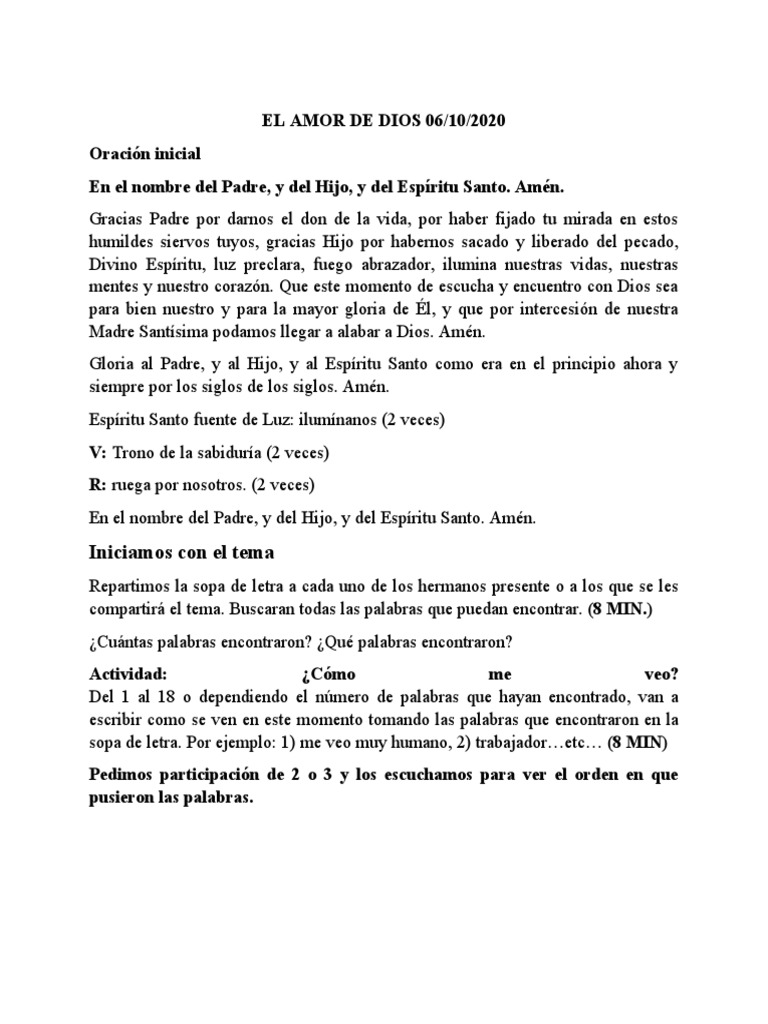 El Amor de Dios | PDF | Amor | Oración