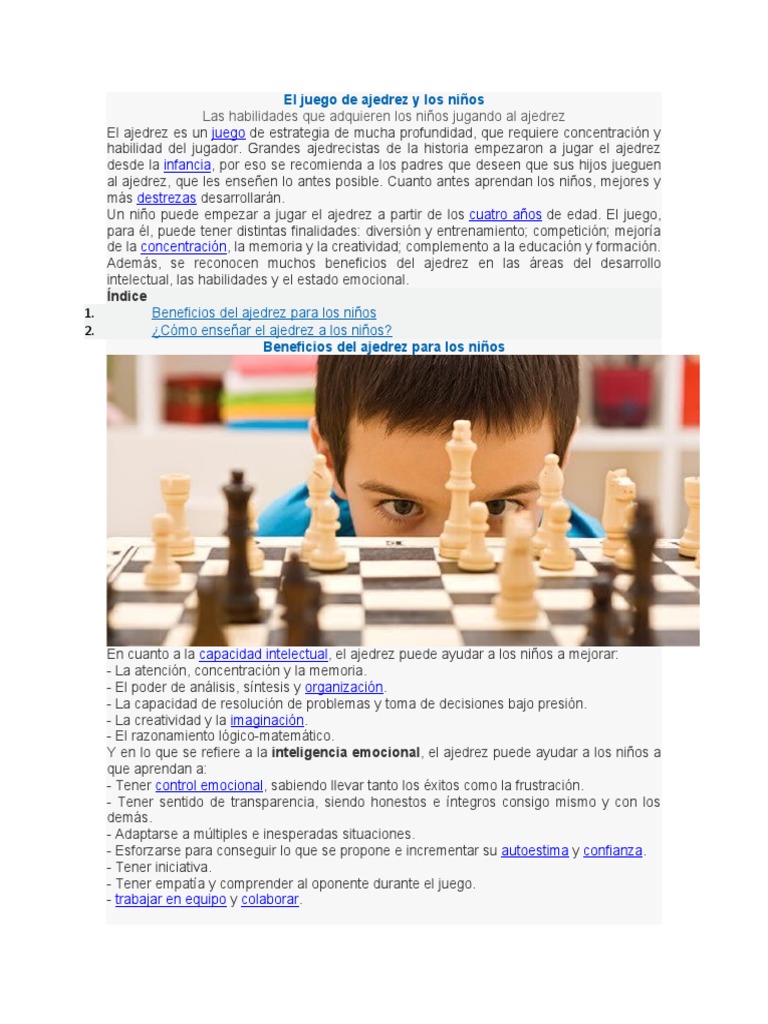 Beneficios del ajedrez en niños | PDF | Ajedrez | Juegos de estrategia ...