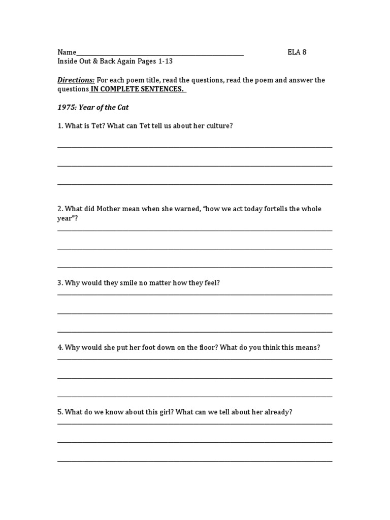 Inside Out and Back Again Readers Notes PDF