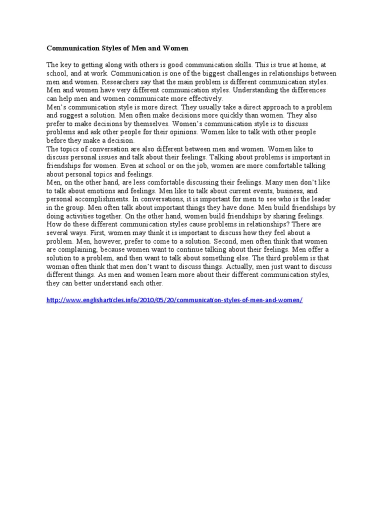 Communication Styles of Men and Women | PDF | English Language | Internet