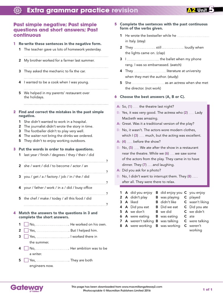 A2 UNIT 5 Extra Grammar Practice Revision | PDF | Language Mechanics ...