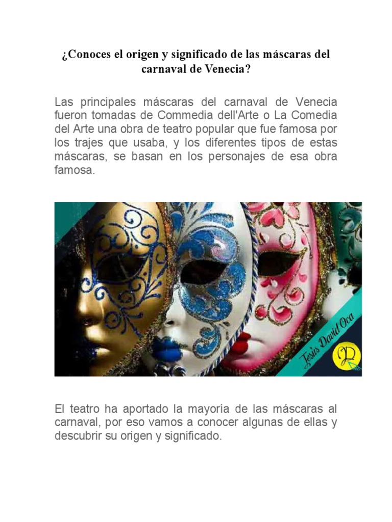 Conoces El Origen y Significado de Las Máscaras Del Carnaval de Venecia