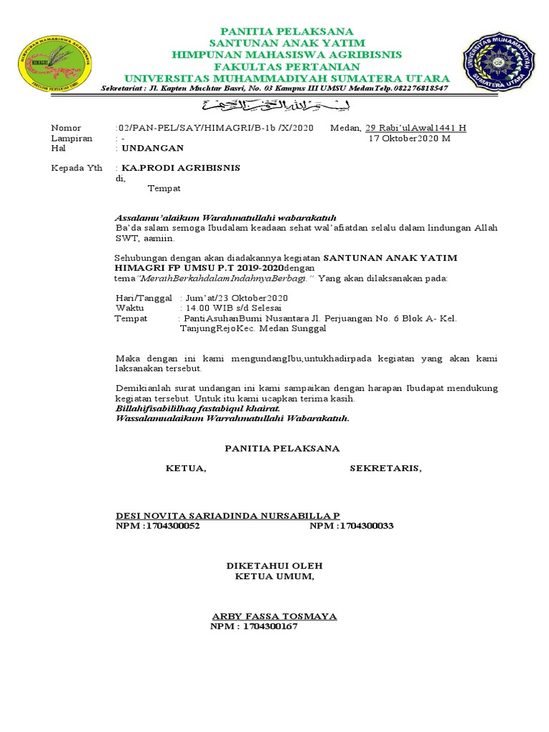 Contoh Surat Undangan Santunan Anak Yatim | PDF