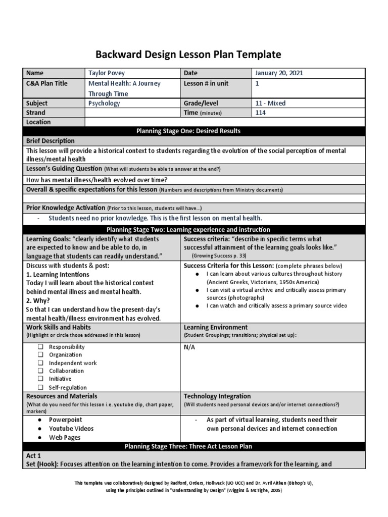 Backward Design for Mental Health Lesson | PDF | Lesson Plan | Mental ...