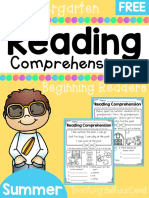 Free Kindergarten Reading Comprehension Summer Edition