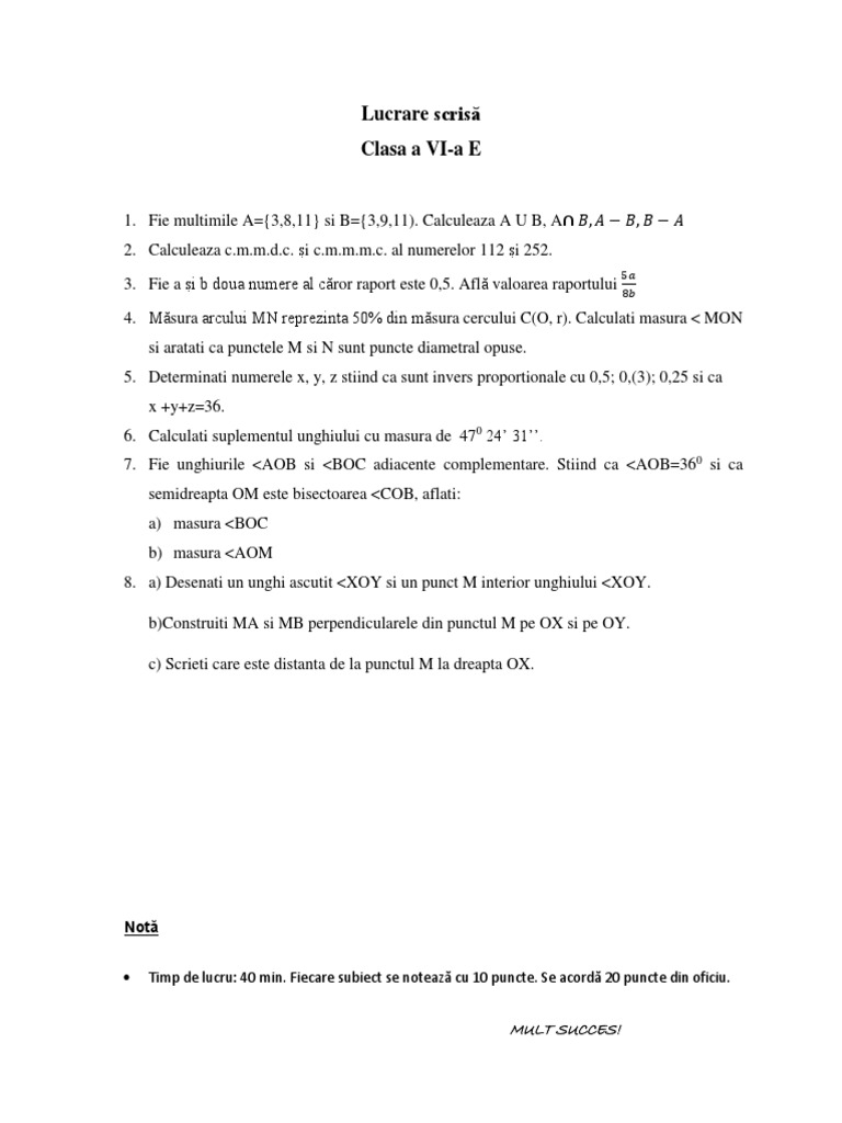 Test Cls 6 Matematica | PDF