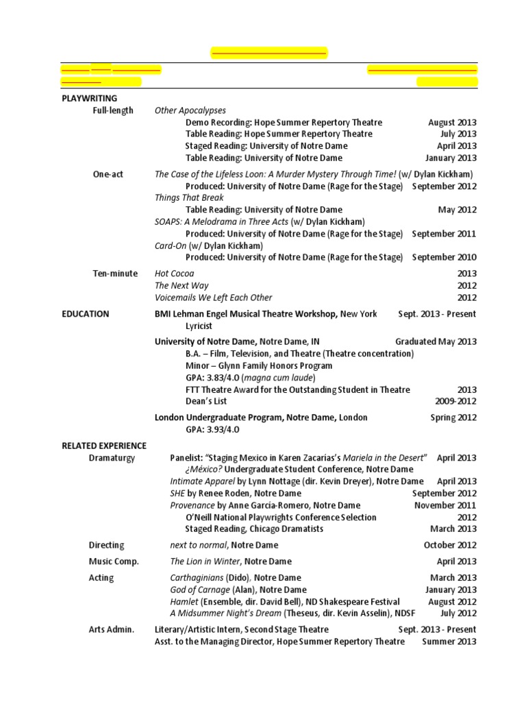 Sample Playwriting Resume PDF - 1661687329