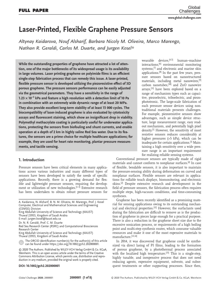 Laser-Printed, Flexible Graphene Pressure Sensors | PDF | Technology ...
