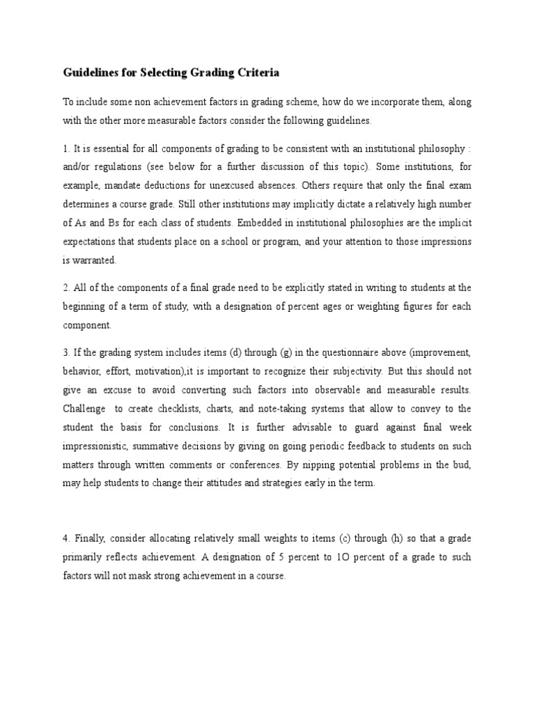 Guidelines For Selecting Grading Criteria | PDF | Motivation | Motivational