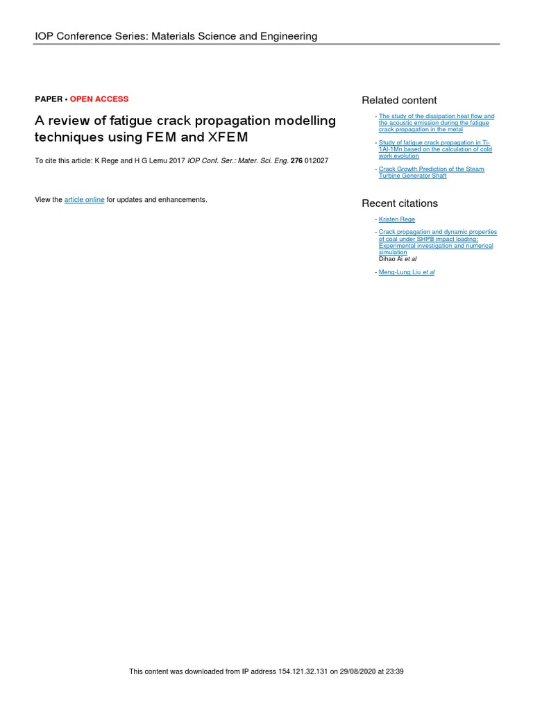 Fatigue Crack Propagation Modeling Review | PDF | Fracture Mechanics ...