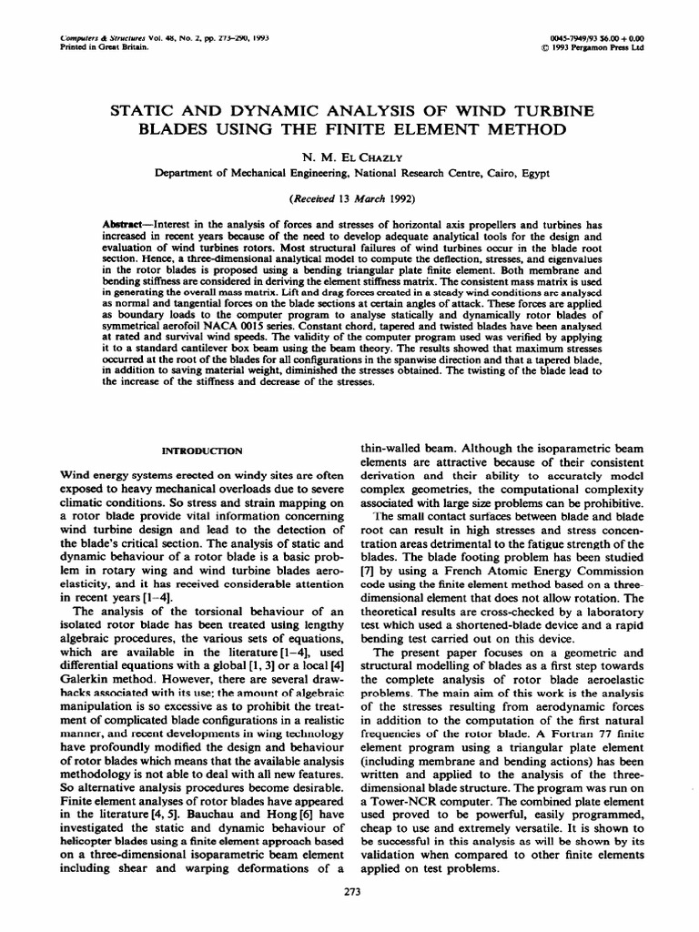 Finite Element Analysis of Wind Turbine Blades | PDF | Airfoil | Stress ...