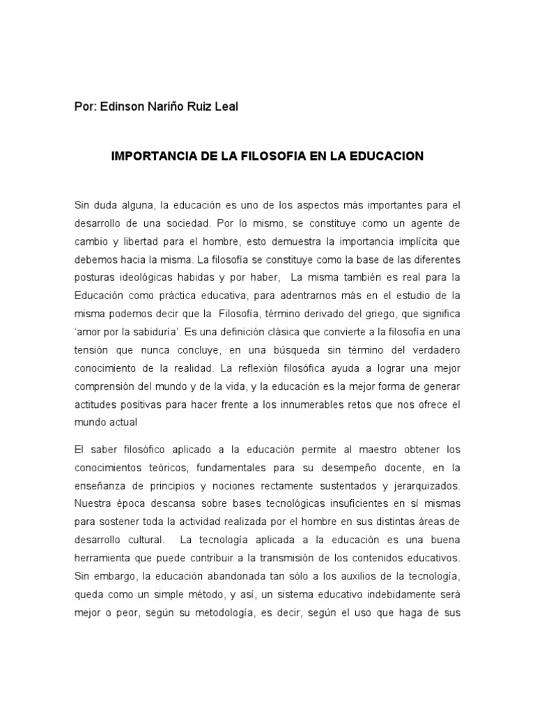 Importancia De La Filosofia En La Educacion Conocimiento Ciencia