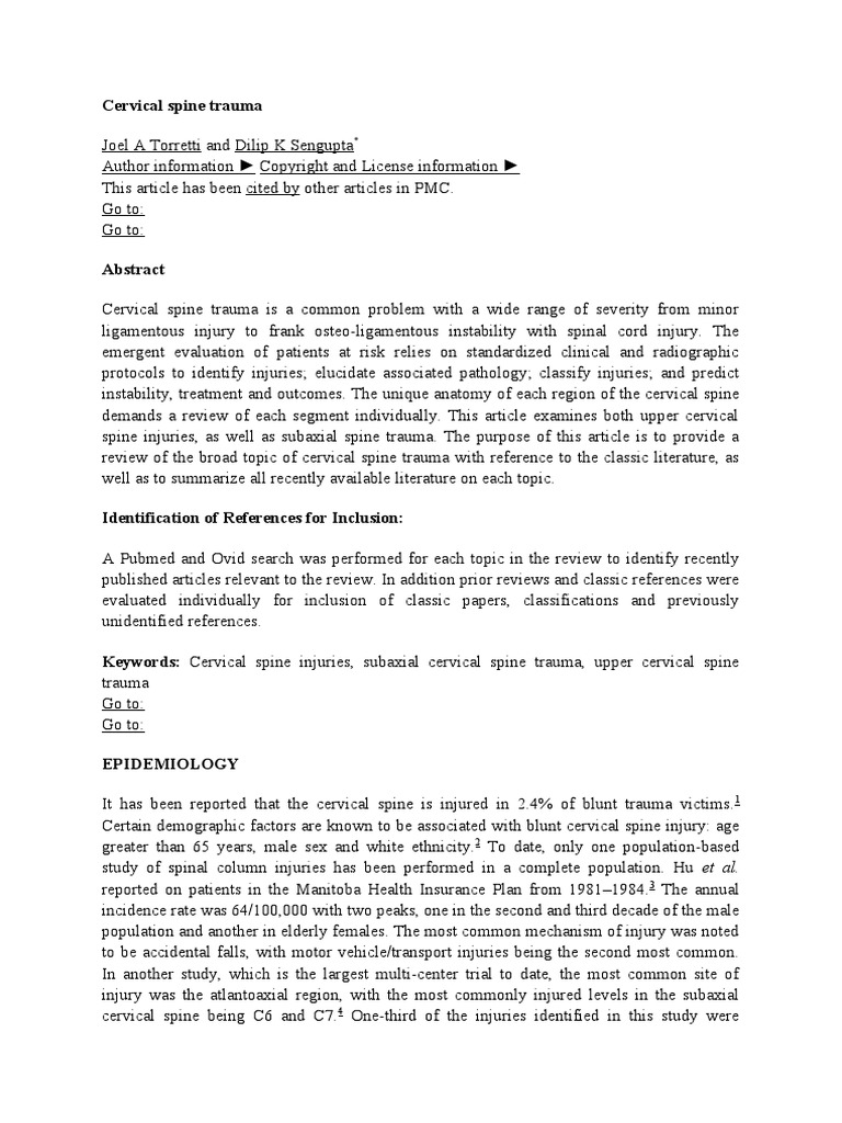 Cervical Spine Trauma Article | PDF | Vertebra | Vertebral Column