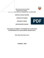 Plan anual de trabajo y actividades de la estrategia de prevención en la salud mental SERUMS 2019-II Yanama