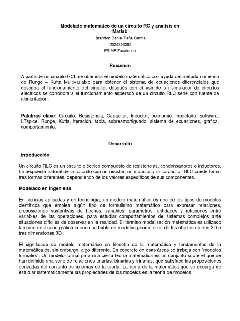 Modelado de Un Circuito RLC | PDF | Modelo matemático | Ecuaciones