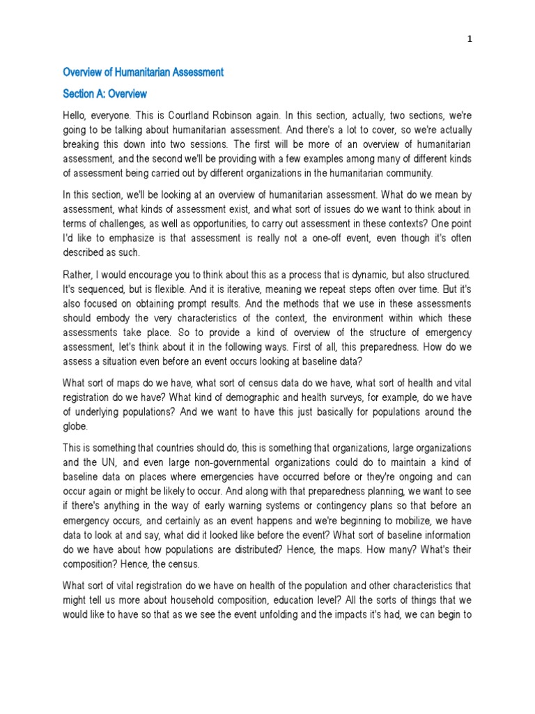 Overview of Humanitarian Assessment | PDF | Mortality Rate ...
