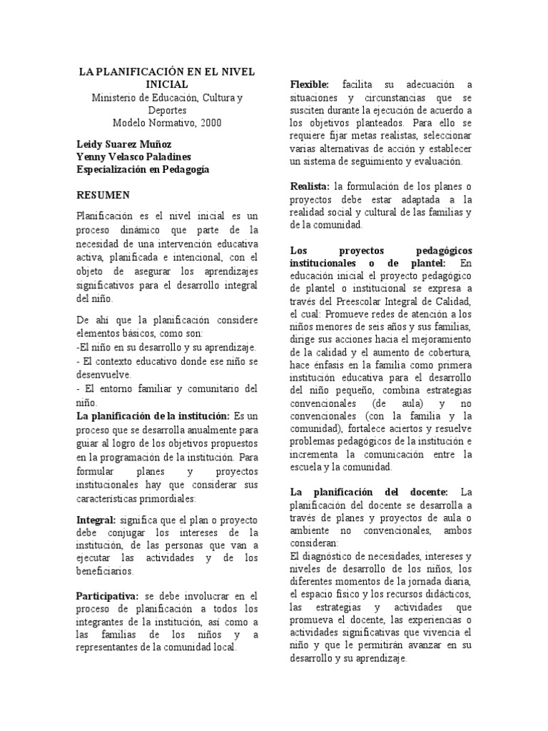La Planificación en El Nivel Inicial | PDF | Evaluación | Educación de ...