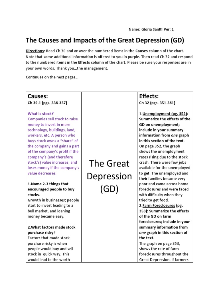 Causes and Effects of the Great Depression | PDF | Great Depression ...