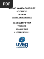 Atilano Magaña Rodriguez Student Id: 19016065 Idioma Extranjero Ii Assignment 6 Text Teacher: Ana Luz Ruiz 01/FEBRERO/2021