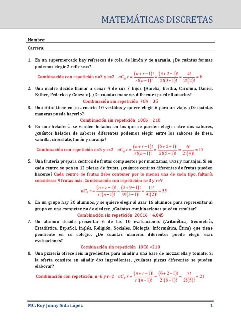 Ejercicios de Combinaciones para Niños | PDF | Alimentos