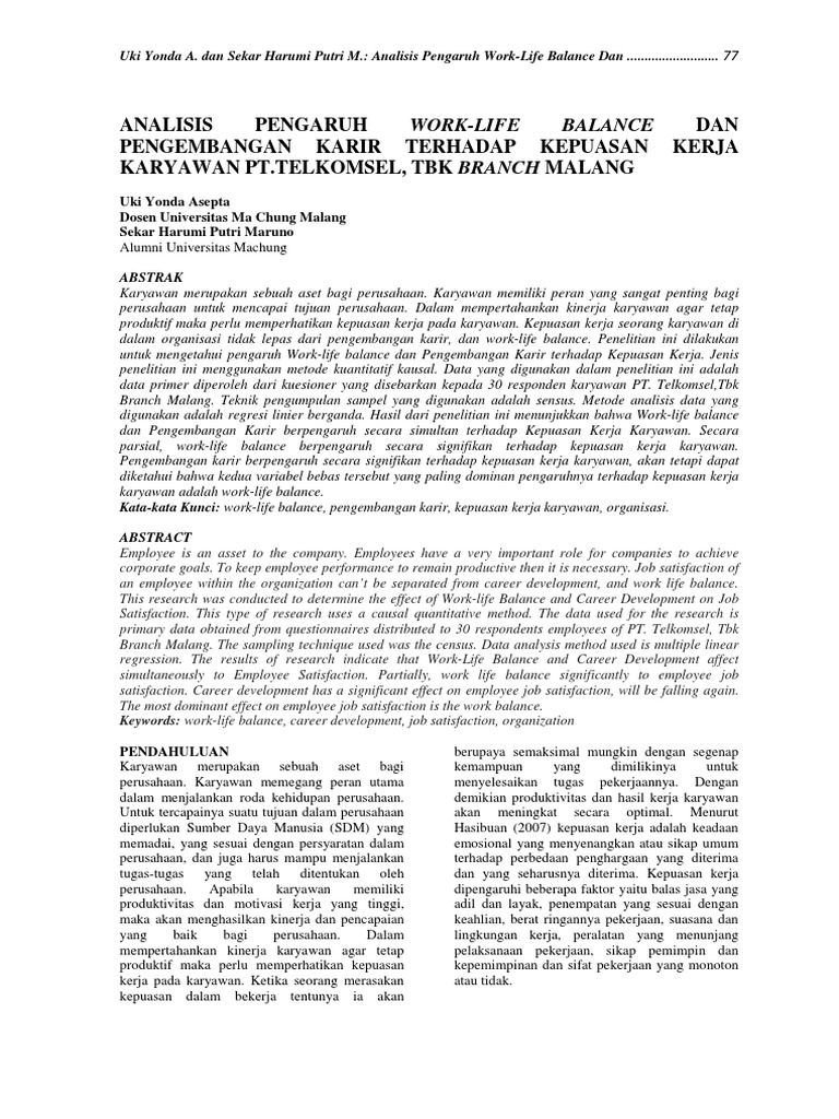 Analisis Pengaruh Work Life Balance Dan Pengembangan Karir Terhadap ...
