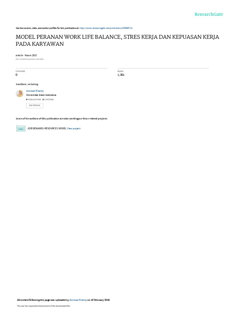 Model Peranan Work Life Balance Stres Kerja Dan Ke | PDF | Systems ...