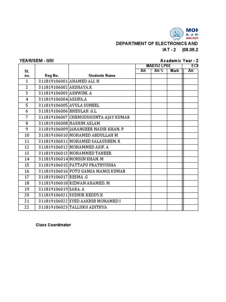Format For Att and Marks IAT2 | PDF