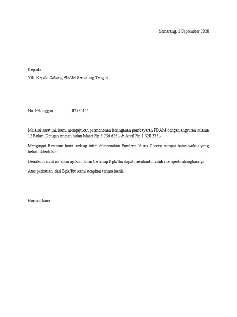 Surat Permohonan Keringanan Pembayaran Pdam Pdf