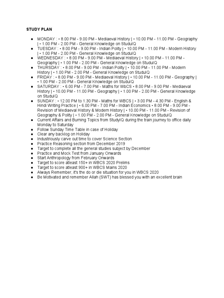 Study Plan | PDF