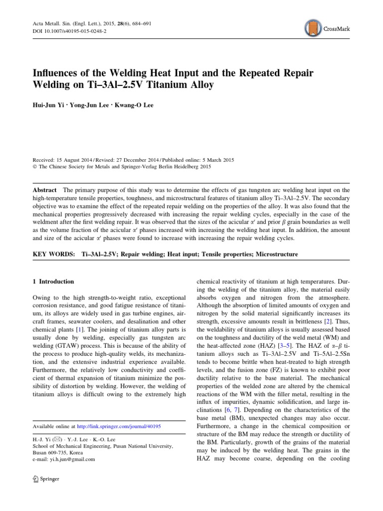 Influences of The Welding Heat Input and The Repeated Repair | PDF ...