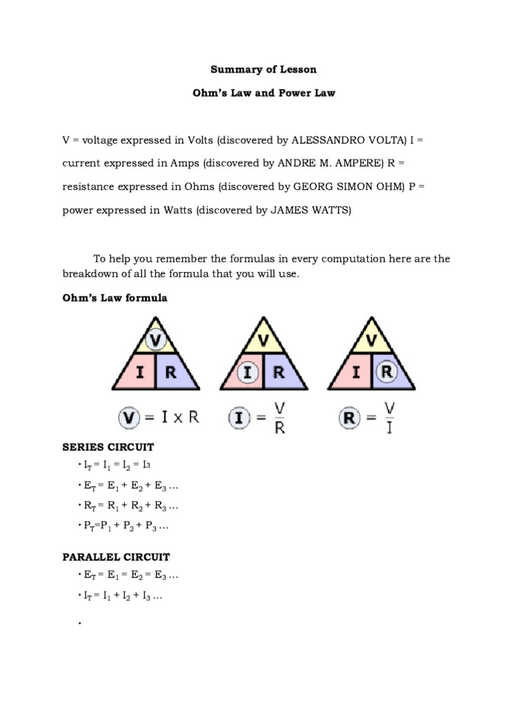 Ohm's Law and Power Formulas Explained | PDF