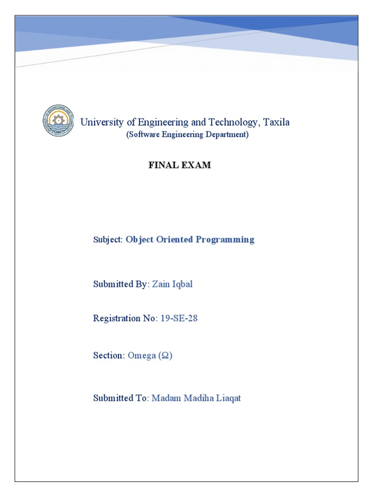 University of Engineering and Technology, Taxila: Final Exam | PDF ...