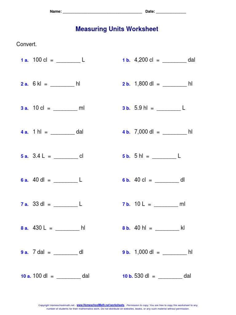 Measuring Capacity Worksheet Pdf