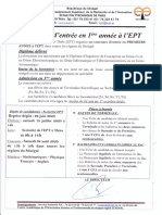 Communiqué Concours Dentrée en 1ère Année À LEPT 2020