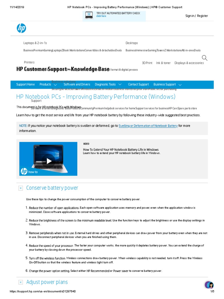HP Notebook PCs - Improving Battery Performance (Windows) - HP ...