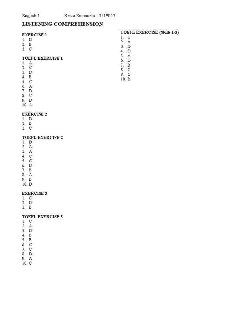 TOEFL Listening Comprehension Exercises | PDF
