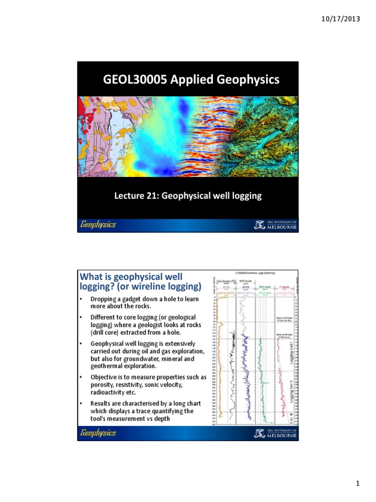 GEOL30005 Applied Geophysics Lecture 21 Geophysical Well Logging