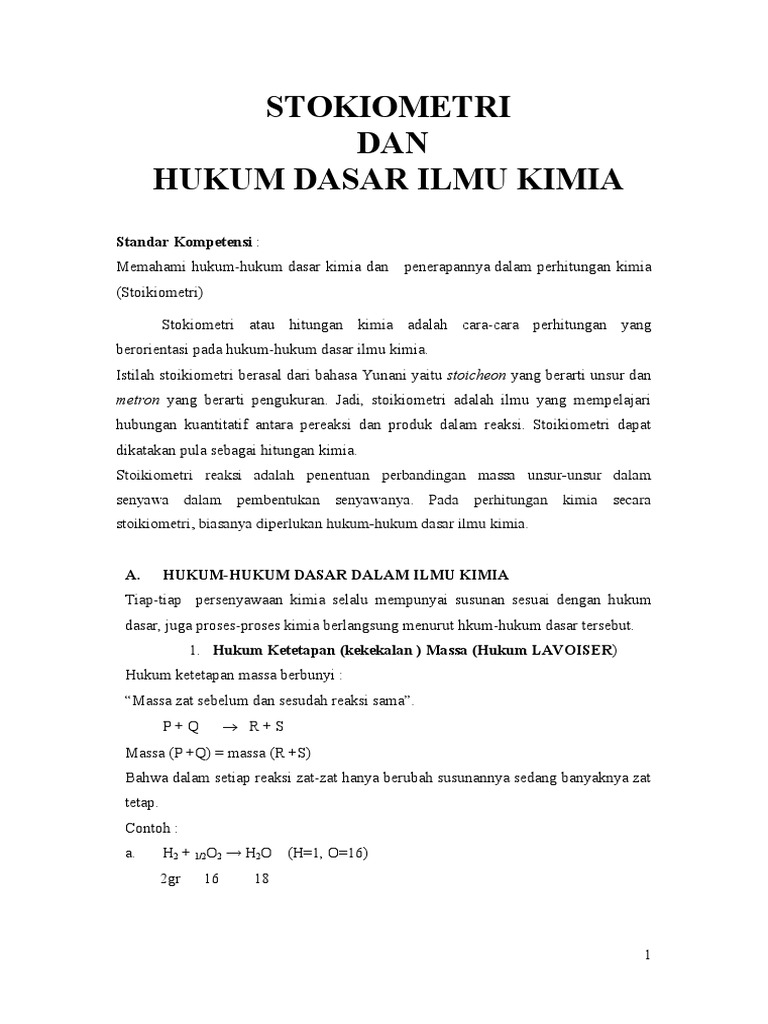 Hukum Dasar dan Stoikiometri Kimia | PDF