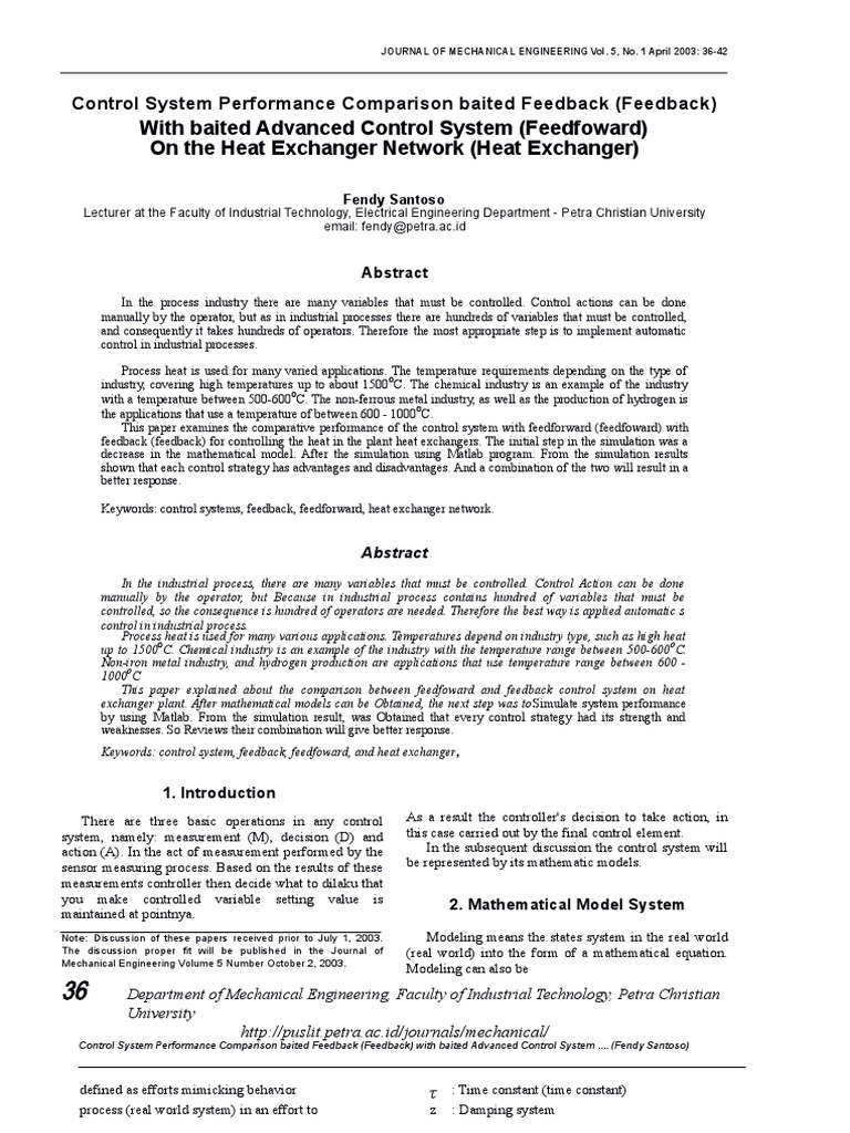 Control System Comparison in Heat Exchangers | PDF | Control Theory ...