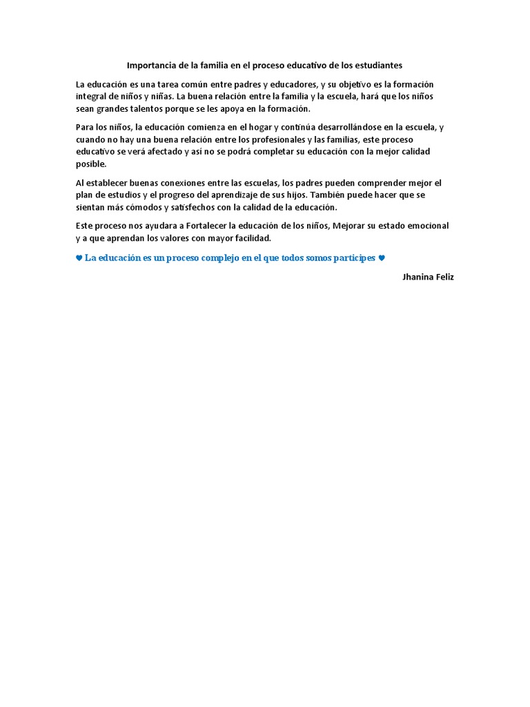 Foro 5.1 Importancia de La Familia en El Proceso Educativo de Los ...