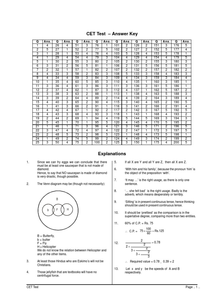 CET Exam Answer Key and Explanations | PDF | Linguistics | Grammar