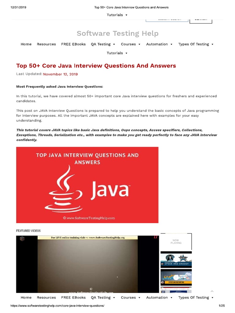 Top 50+ Core Java Interview Questions and Answers | PDF