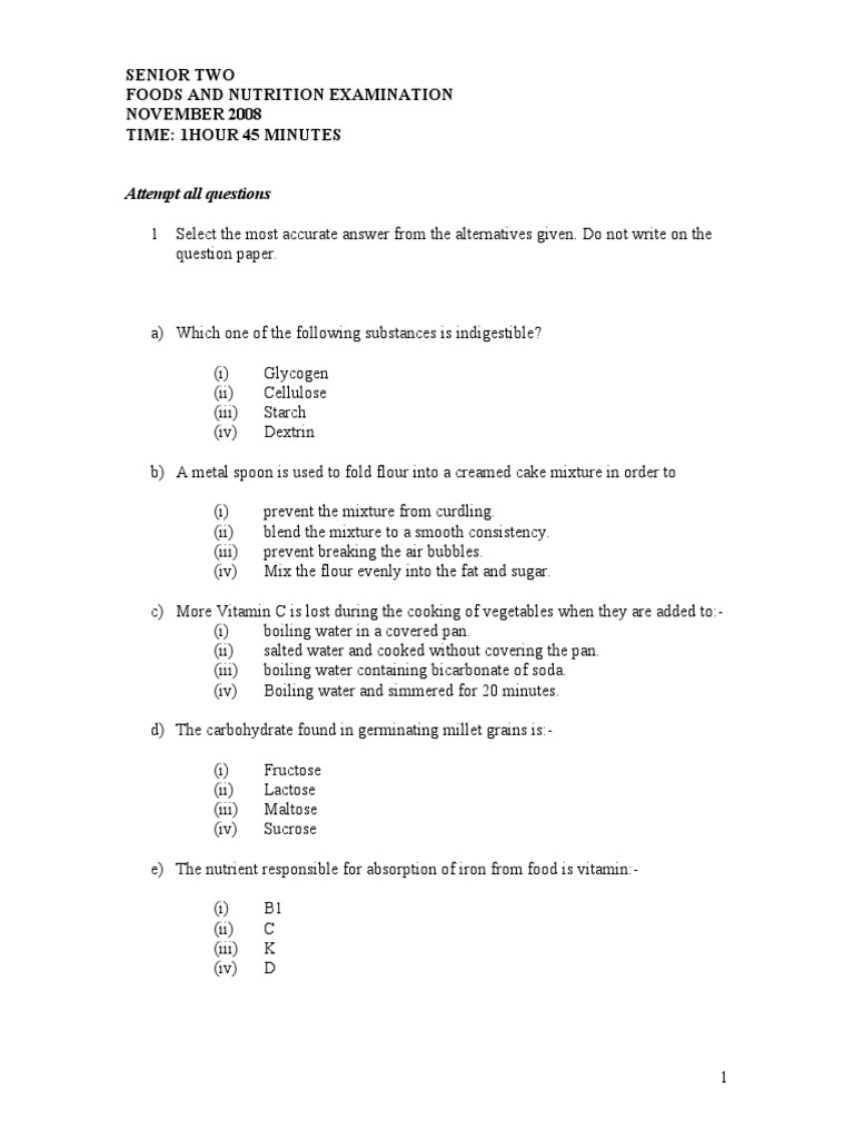 S. 2 Foods and Nutrition Examination | PDF | Carbohydrates | Foods